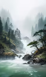 a very pretty lake surrounded by a forest