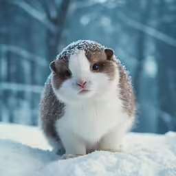a small, furry pet is sitting in the snow