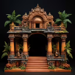 an elaborate wooden model of a entrance to a building