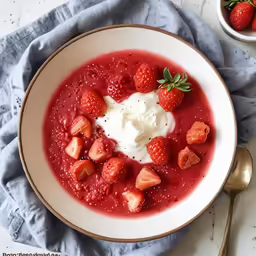 strawberry shortcake smoothie bowl with yogurt and fresh strawberries