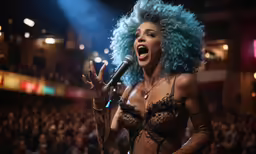 an attractive woman singing into a microphone