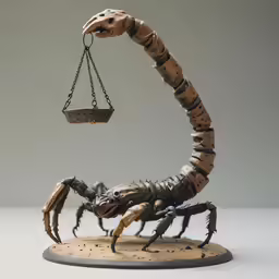 there is a sculpture of a scorpion on a table
