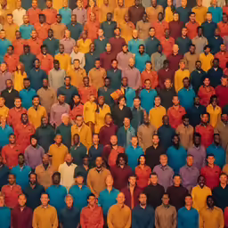 there are a lot of men in different colors and sizes