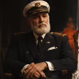a naval captain sitting in a chair and staring straight ahead