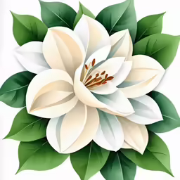 the large white flower is surrounded by green leaves