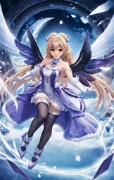 a anime character with long blond hair, wearing a dress and boots