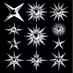 a black and white picture of many stars,a set of five star designs