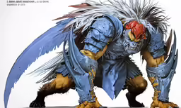 an animated monster in armor with claws on its face