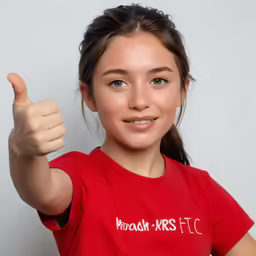 a young girl giving the thumbs up