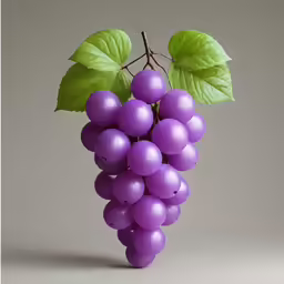 grapes with green leaves displayed against a gray background