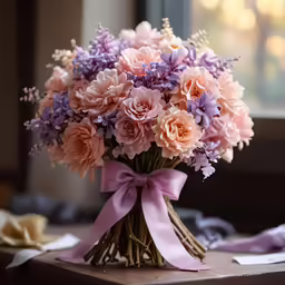 a bouquet of flowers that are on a table