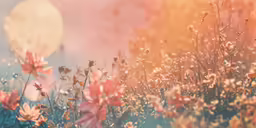 a field full of grass and flowers on top of a hill
