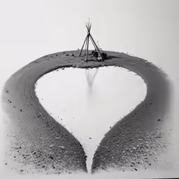 heart shaped photo with a small man made out of sand