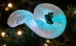 a plastic seahorse ornament hanging on a christmas tree