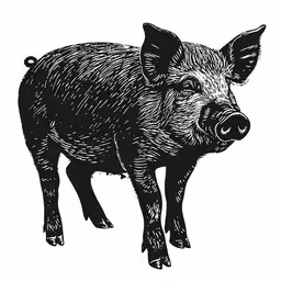 a pig standing next to another pig that is staring at it