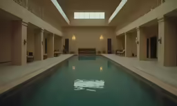 the indoor pool is in the middle of this house