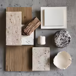 various items used in making pottery including a pottery bowl, clay and wood