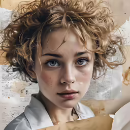 a woman with blue eyes and an unkempt hair