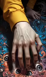 hand of person on top of table in room