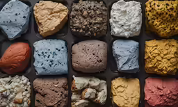 a box full of cookies and various colors