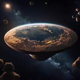 a space ship floating above a star field