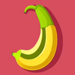 three bananas with two side facing each other on a red background