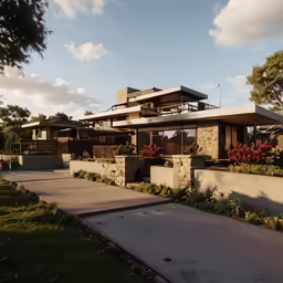 a very large house by some trees and bushes