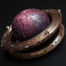 a picture of a purple ball inside a gold plated