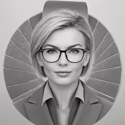 a woman in glasses on a circular object