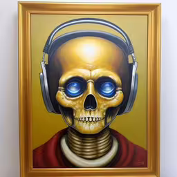 a portrait is shown with headphones and eyes