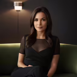a close up of a person sitting on a couch