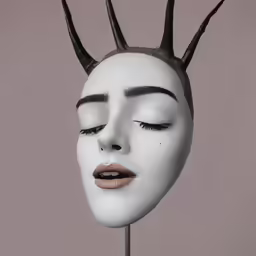 a woman is wearing white hair and horns