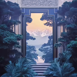 a hallway leading up to a very scenic area