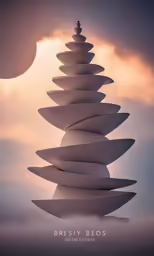 an artistic photo of a stacking structure with clouds in the background