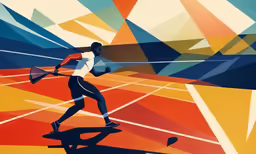 a painting of a person running on a track