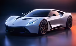 the sports car is driving in a dark background