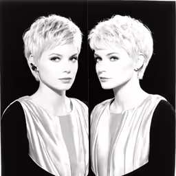 a portrait of a woman in silver on a black and white photo