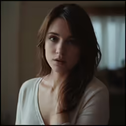 a beautiful young woman in white is looking at the camera