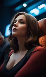 a young woman sits in a chair and looks out the window