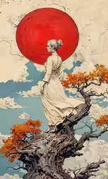 an image of a woman in white and red
