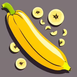an illustrated banana and some sliced bananas