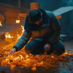 a man with a hoodie is lighting candles