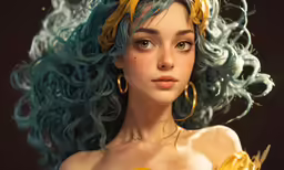 a digital illustration of a woman with green hair