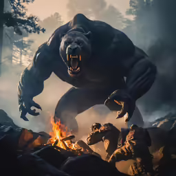 a grizzly bear near some rocks in the woods