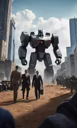 a large robot made out of cars walking through a dirt field