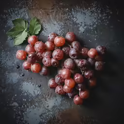 some grapes are lying on a table with drops