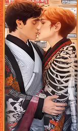 a couple with orange hair kissing each other