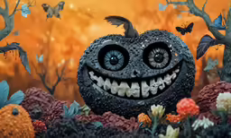 a spooky ball with an evil face in the middle