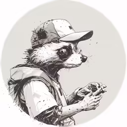 an animal with a cap and vest on, holding something
