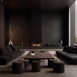 a modern black living room with modern furniture
